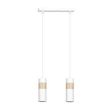 Lampadario 2 Luci Henge In Acciaio Bianco A Cilindro Con Legno Naturale