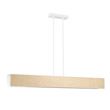 Lampadario 4 Luci Lupos In Acciaio Bianco Corpo Rettangolare E Legno Naturale