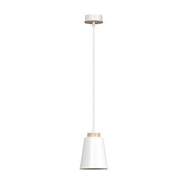 Sospensione 1 Luce Du Lac A Cono In Acciaio Bianco E Legno Naturale