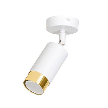 Faretto Orientabile 1 Luce Kore A Cilindro In Acciaio Bianco E Oro