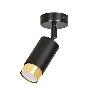 Faretto Orientabile 1 Luce Kore A Cilindro In Acciaio Nero E Oro