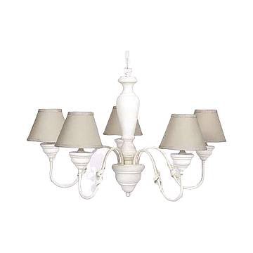 Lampadario In Legno Classico Crema Sbiancato Con Paralume 5 Luci Smergo