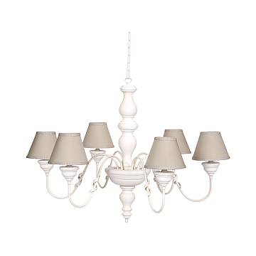 Lampadario In Legno Classico Crema Sbiancato Con Paralume 6 Luci Smergo