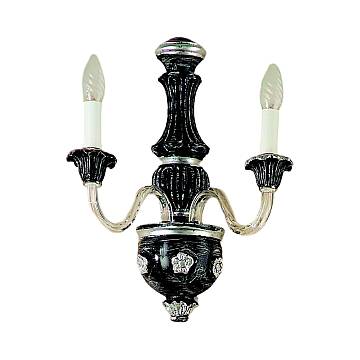 Applique In Legno Classico Nero Graffiato Argento 2 Luci Airone
