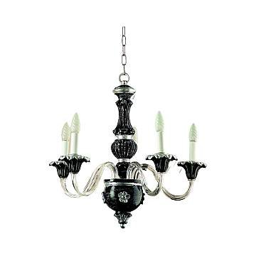 Lampadario In Legno Classico Nero Graffiato Argento 5 Luci Airone