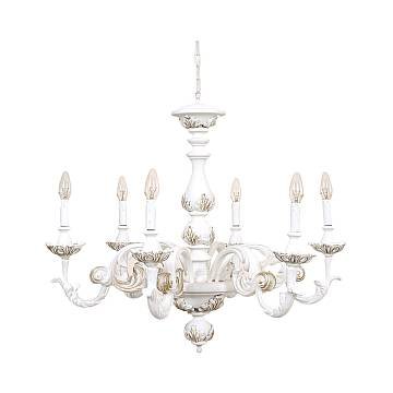 Lampadario In Legno Classico Bianco Opaco 6 Luci Fenicottero