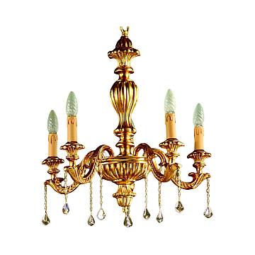 Lampadario In Legno Classico Oro 5 Luci Fagiano