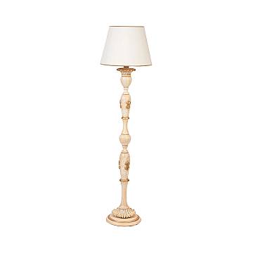 Lampada Da Terra In Legno Classico Crema Decapè Oro Con Paralume 1 Luce Picchio