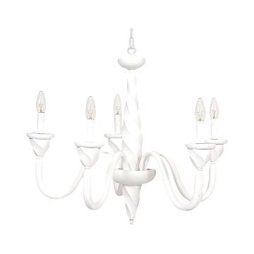 Lampadario In Legno Classico Bianco Opaco 5 Luci Coromorano