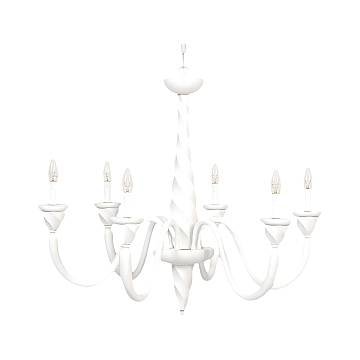 Lampadario In Legno Classico Bianco Opaco 6 Luci Coromorano