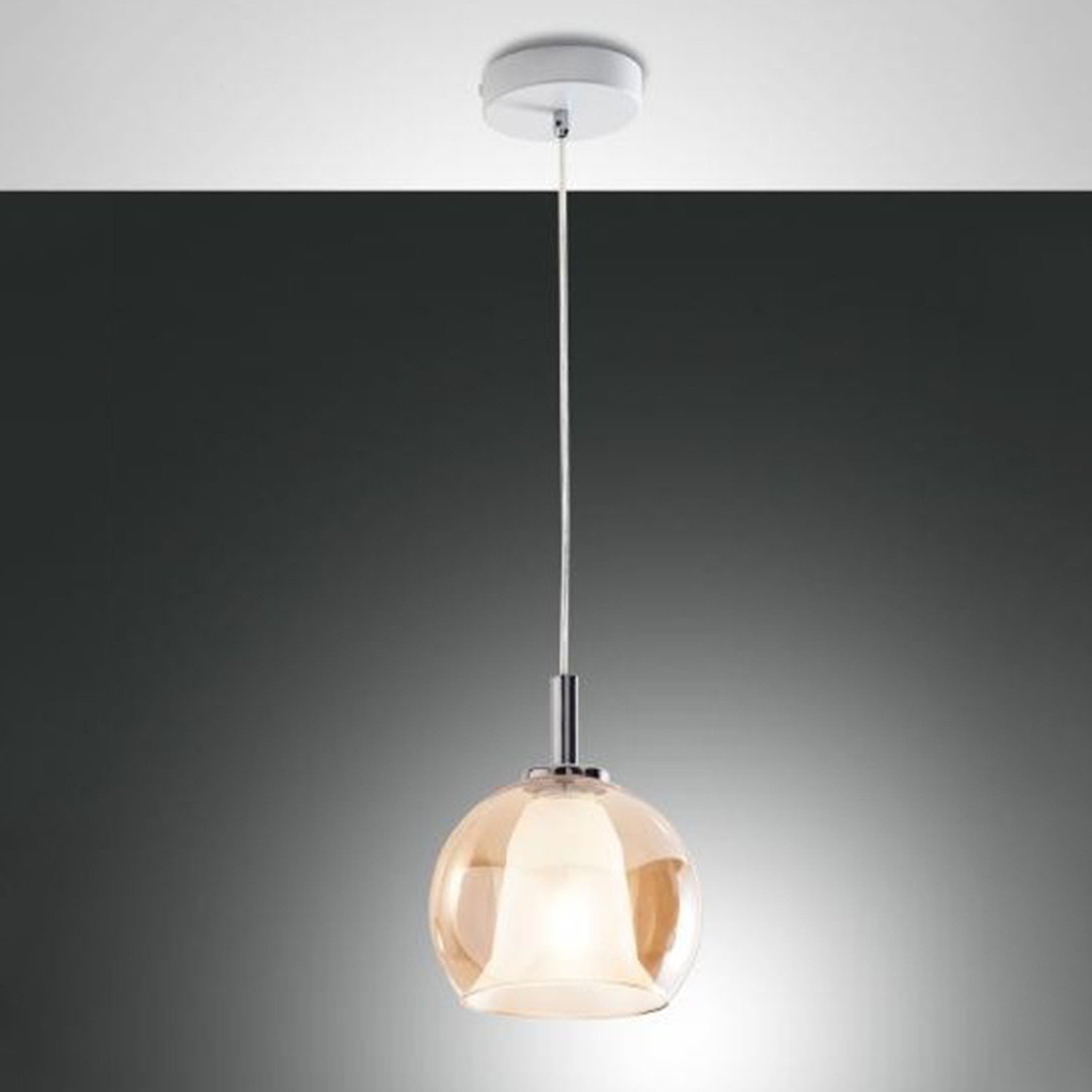 Sospensione Contemporanea Bretagna Metallo Bianco Vetro Ambra Sat. 1 Luce E27 3599-40-125