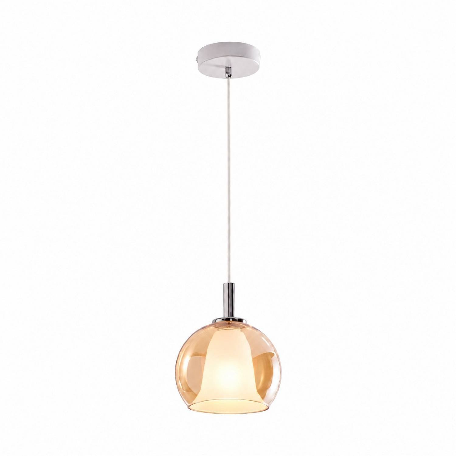 Sospensione Contemporanea Bretagna Metallo Bianco Vetro Ambra Sat. 1 Luce E27 3599-40-125