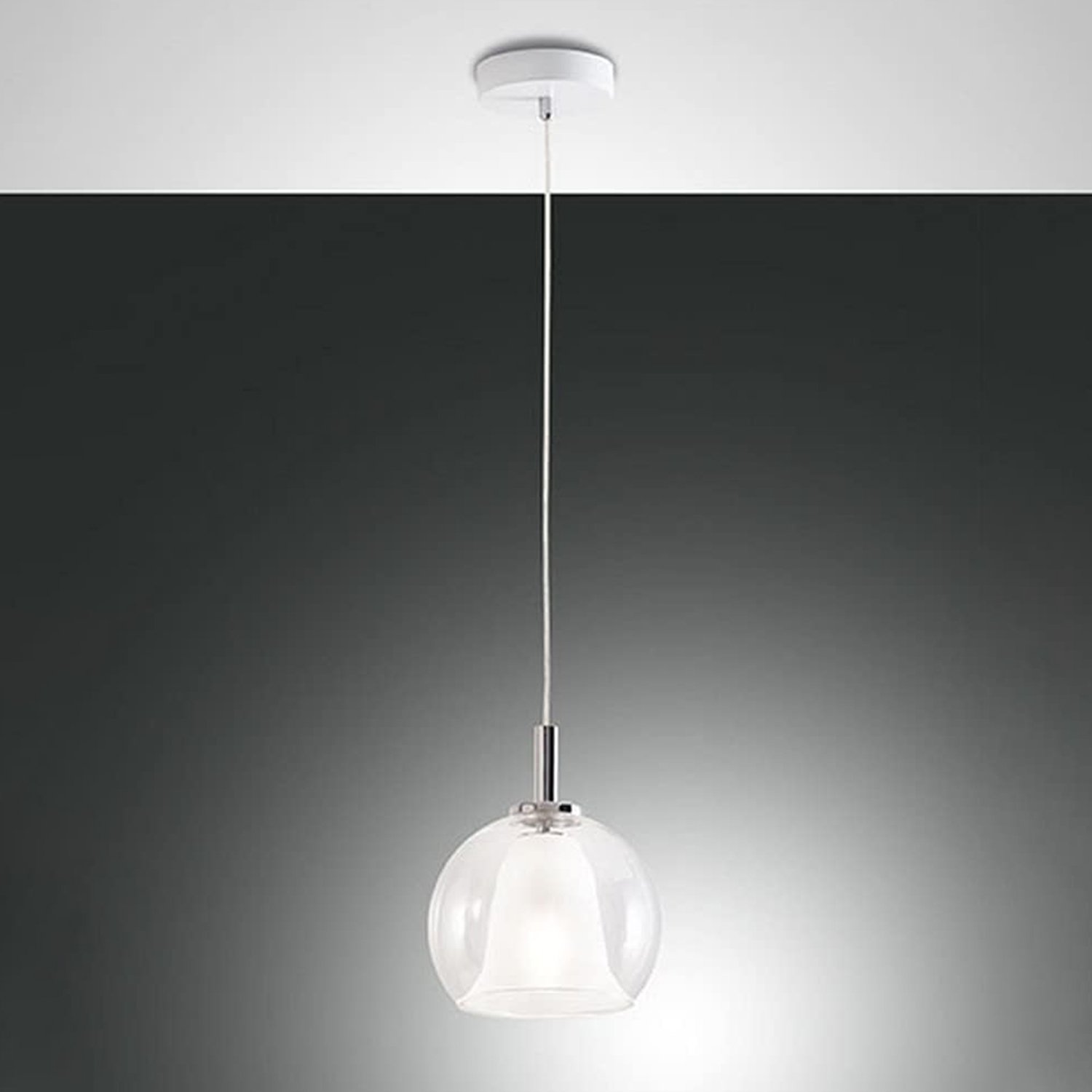 Sospensione Contemporanea Bretagna Metallo Bianco Vetro Trasparente 1 Luce E27 3599-40-241