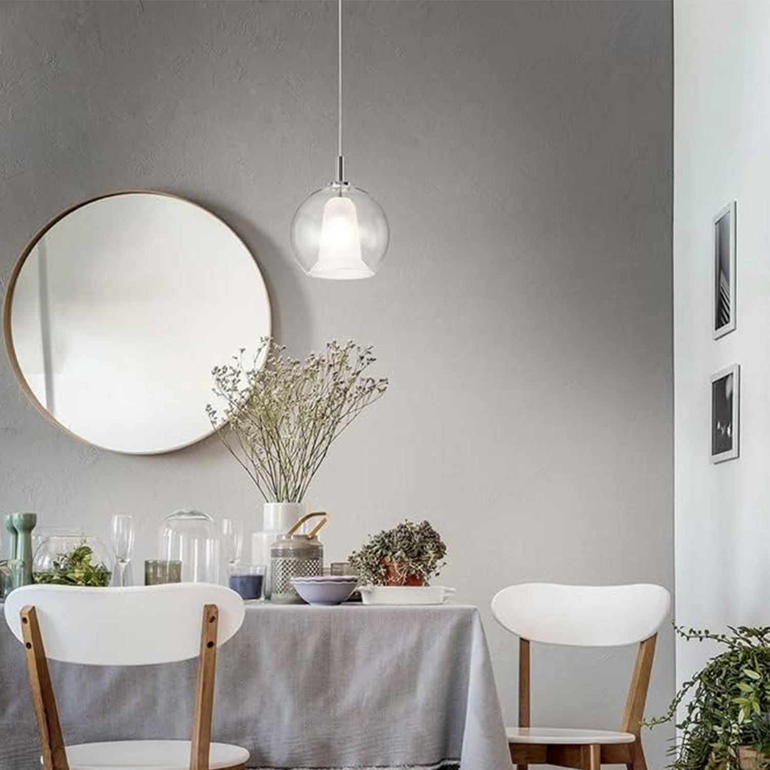 Sospensione Contemporanea Bretagna Metallo Bianco Vetro Trasparente 1 Luce E27 3599-40-241
