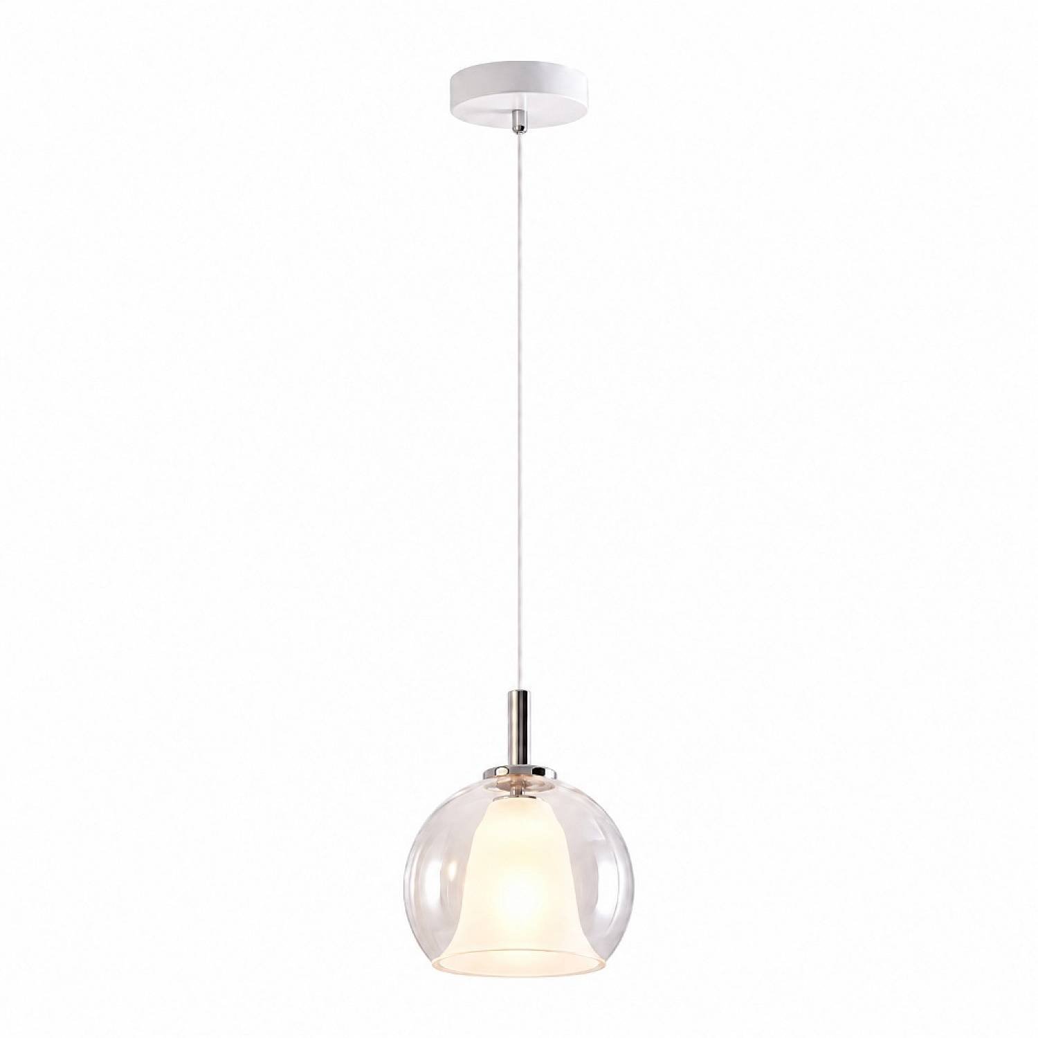 Sospensione Contemporanea Bretagna Metallo Bianco Vetro Trasparente 1 Luce E27 3599-40-241