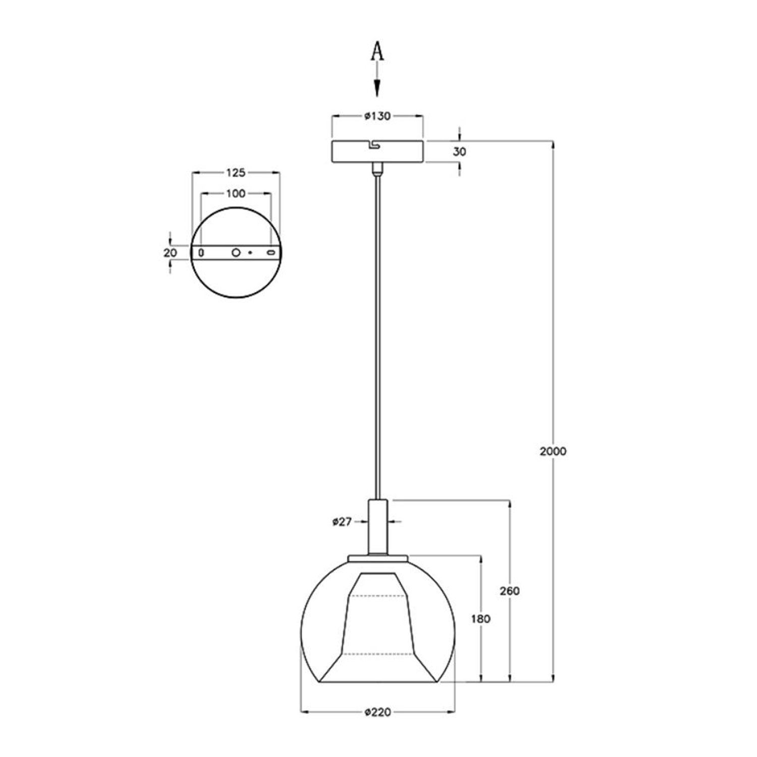 Sospensione Contemporanea Bretagna Metallo Bianco Vetro Trasparente 1 Luce E27 3599-40-241