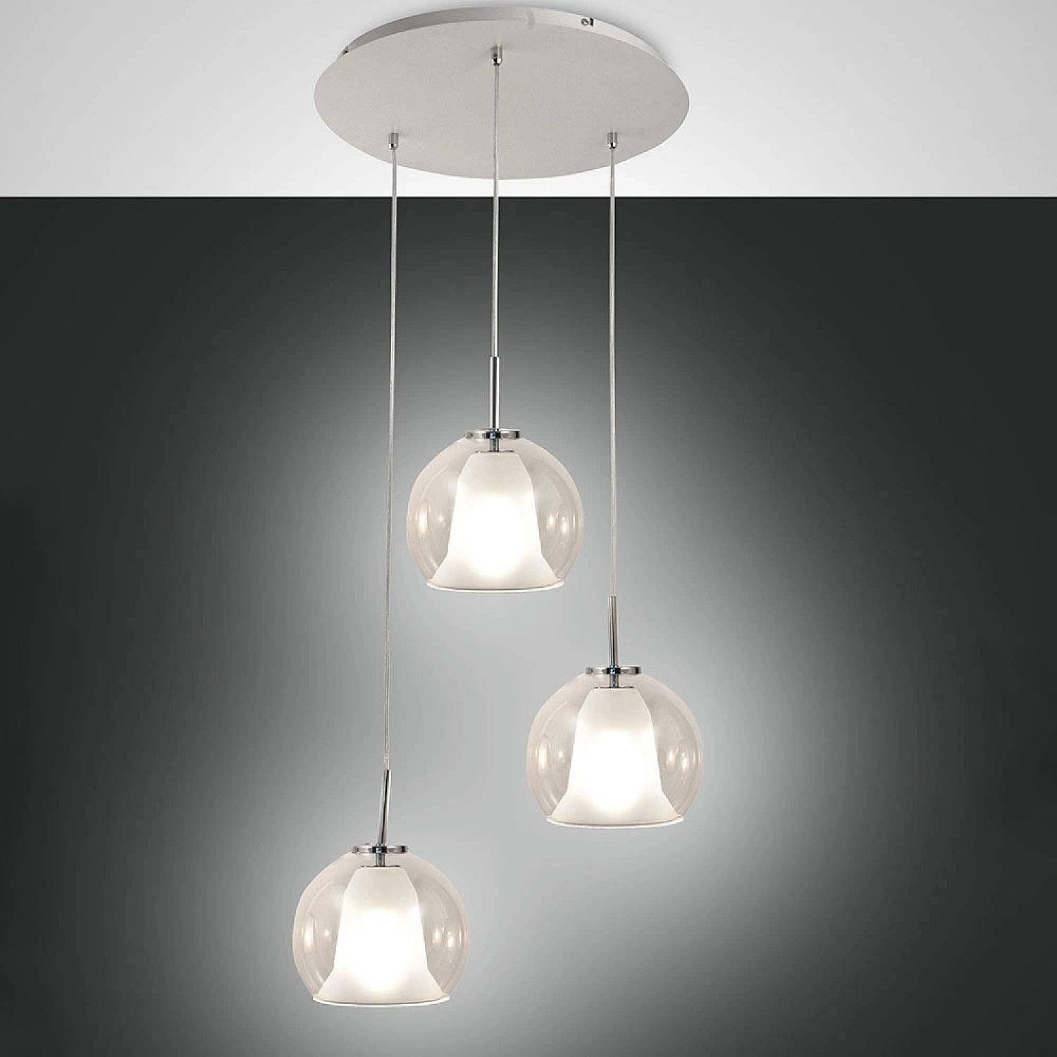 Lampadario Contemporaneo Bretagna Metallo Bianco Vetro Grigio Sat. 3 Luci E27 3599-47-241