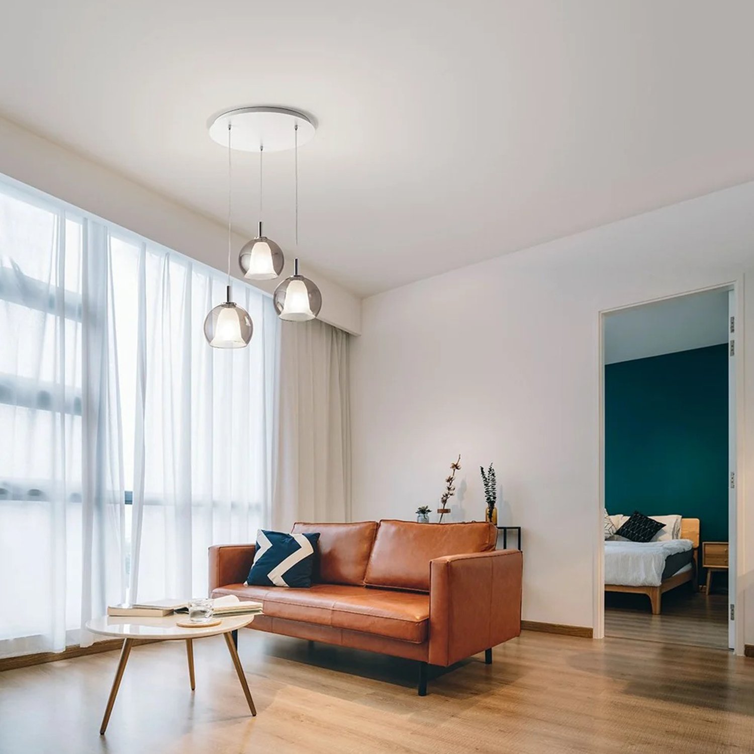 Lampadario Contemporaneo Bretagna Metallo Bianco Vetro Grigio Sat. 3 Luci E27 3599-47-241
