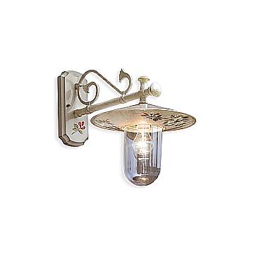 Applique Esterno Classica Genova Metallo Ceramica Bianco Sfumato Oro 1 Luce E27