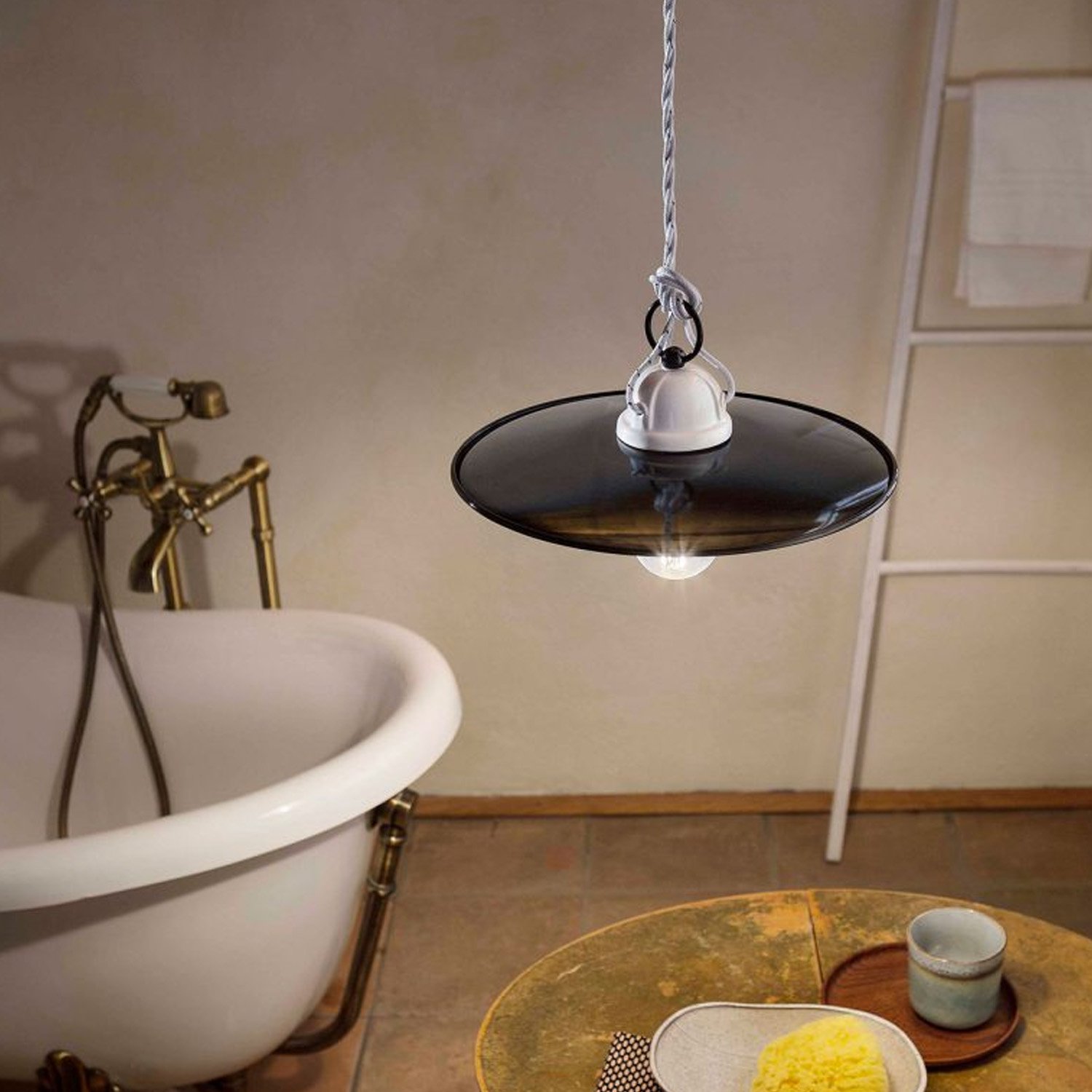 Lampadario Industrial Potenza Ferro E Ceramica Nero Diam. 25Cm 1 Luce E27 C002