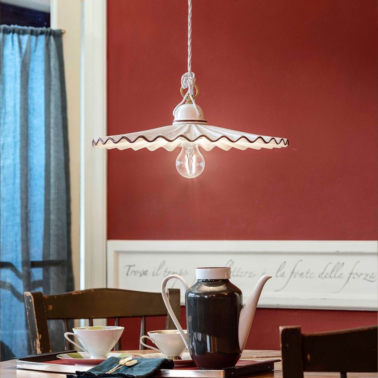 Sospensione Classica L'Aquila Ottone E Ceramica Decorato Diam. 41Cm 1 Luce E27 C009-OS-MA