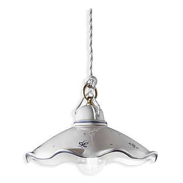 Lampadario Classico Belluno Ceramica E Ottone Decorato Filo Blu 1 Luce E27