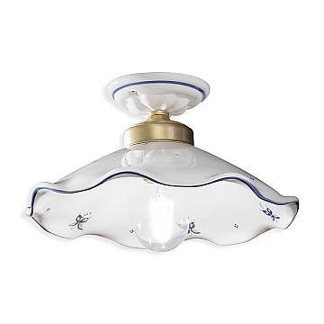 Plafoniera Classica Belluno Ceramica E Ottone Decorato Filo Blu 1 Luce E27