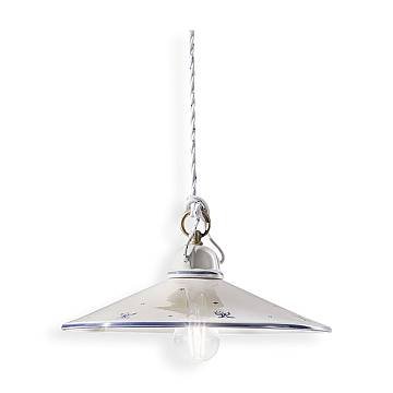 Sospensione Classica Asti Ceramica E Ottone Decorato Filo Blu 30Cm 1 Luce E27