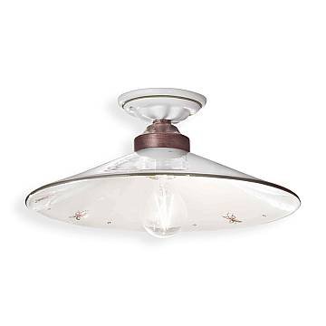 Plafoniera Classica Asti Ferro E Ceramica Nero Sfumato Rame Decorato Filo Verde