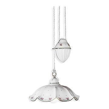 Lampadario Saliscendi Classico Belluno Ceramica E Ottone Decorato 1 Luce E27
