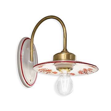 Applique Classica Asti Ferro E Ceramica Ottone Satinato Decorato 1 Luce E27