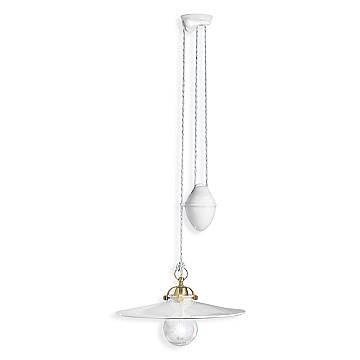 Sospensione Saliscendi Classico Asti Ferro E Ceramica Ottone Decorato 1 Luce E27