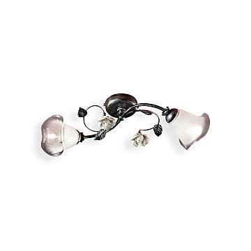 Plafoniera Classica Siena Metallo E Ceramica Nero Sfumato Argento 2 Luci E14