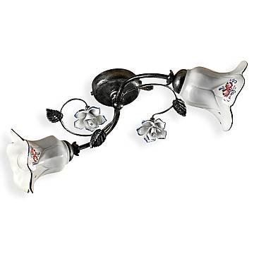 Plafoniera Classica Pisa Metallo E Ceramica Nero Sfumato Argento 2 Luci E14