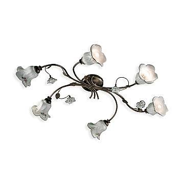 Plafoniera Classica Pisa Metallo E Ceramica Nero Sfumato Oro 6 Luci E14