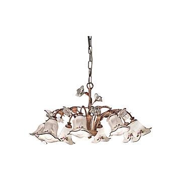 Lampadario Classico Pisa Metallo E Ceramica Ruggine Sfumato Oro 8 Luce E14