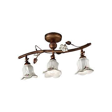 Plafoniera Classica Pisa Metallo E Ceramica Ruggine Sfumato Oro 3 Luci E14