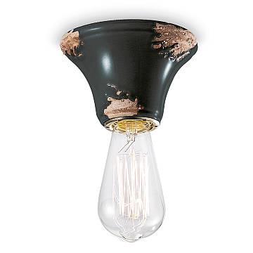 Plafoniera Vintage Tonda Media Ceramica Nera 1 Luce E14