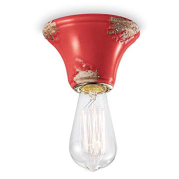 Plafoniera Vintage Tonda Media Ceramica Rossa 1 Luce E14