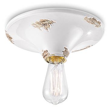 Plafoniera Vintage Tonda Grande Ceramica Bianca 1 Luce E27