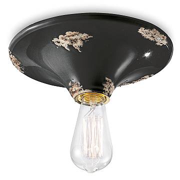 Plafoniera Vintage Tonda Grande Ceramica Nera 1 Luce E27