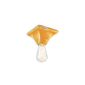 Plafoniera Vintage Quadrata Piccola Ceramica Gialla 1 Luce E27