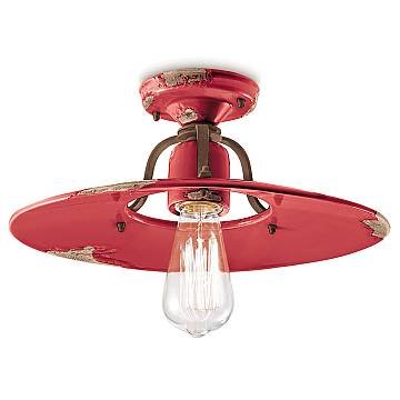 Plafoniera Vintage Country Ferro E Ceramica Rosso 1 Luce E27 Plafoniera Vintage Country Ferro E Ceramica Rosso 1 Luce E27