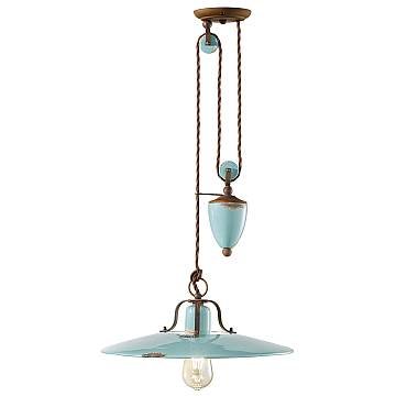 Lampadario Vintage Country Saliscendi Ferro E Ceramica Azzurro 1 Luce E27 Lampadario Vintage Country Saliscendi Ferro E Ceramica Azzurro 1 Luce E27