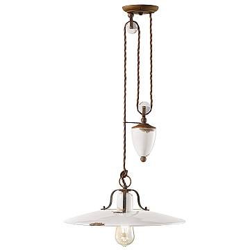 Lampadario Vintage Country Saliscendi Ferro E Ceramica Bianco 1 Luce E27 Lampadario Vintage Country Saliscendi Ferro E Ceramica Bianco 1 Luce E27