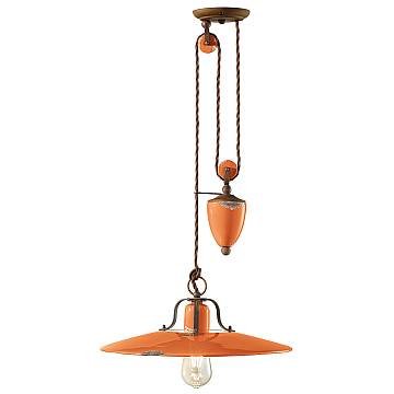 Lampadario Vintage Country Saliscendi Ferro E Ceramica Arancio 1 Luce E27 Lampadario Vintage Country Saliscendi Ferro E Ceramica Arancio 1 Luce E27