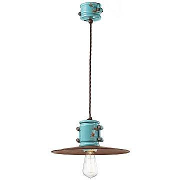 Lampadario Vintage Urban Ferro E Ceramica Azzurro 1 Luce E27 40Cm