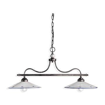 Lampadario Classico Asti Metallo E Ceramica Nero Sfumato Argento 2 Luci E27