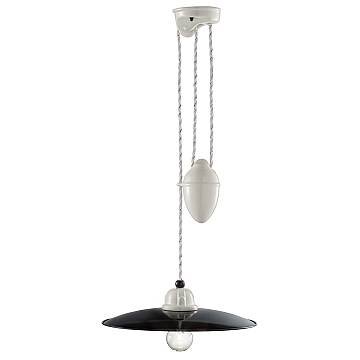 Lampadario Vintage Saliscendi B&W Metallo Smaltato Nero E Bianco 1 Luce E27 30Cm Lampadario Vintage Saliscendi B&W Metallo Smaltato Nero E Bianco 1 Luce E27 30Cm