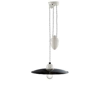 Lampadario Vintage Saliscendi B&W Metallo Smaltato Nero E Bianco 1 Luce E27 35Cm Lampadario Vintage Saliscendi B&W Metallo Smaltato Nero E Bianco 1 Luce E27 35Cm